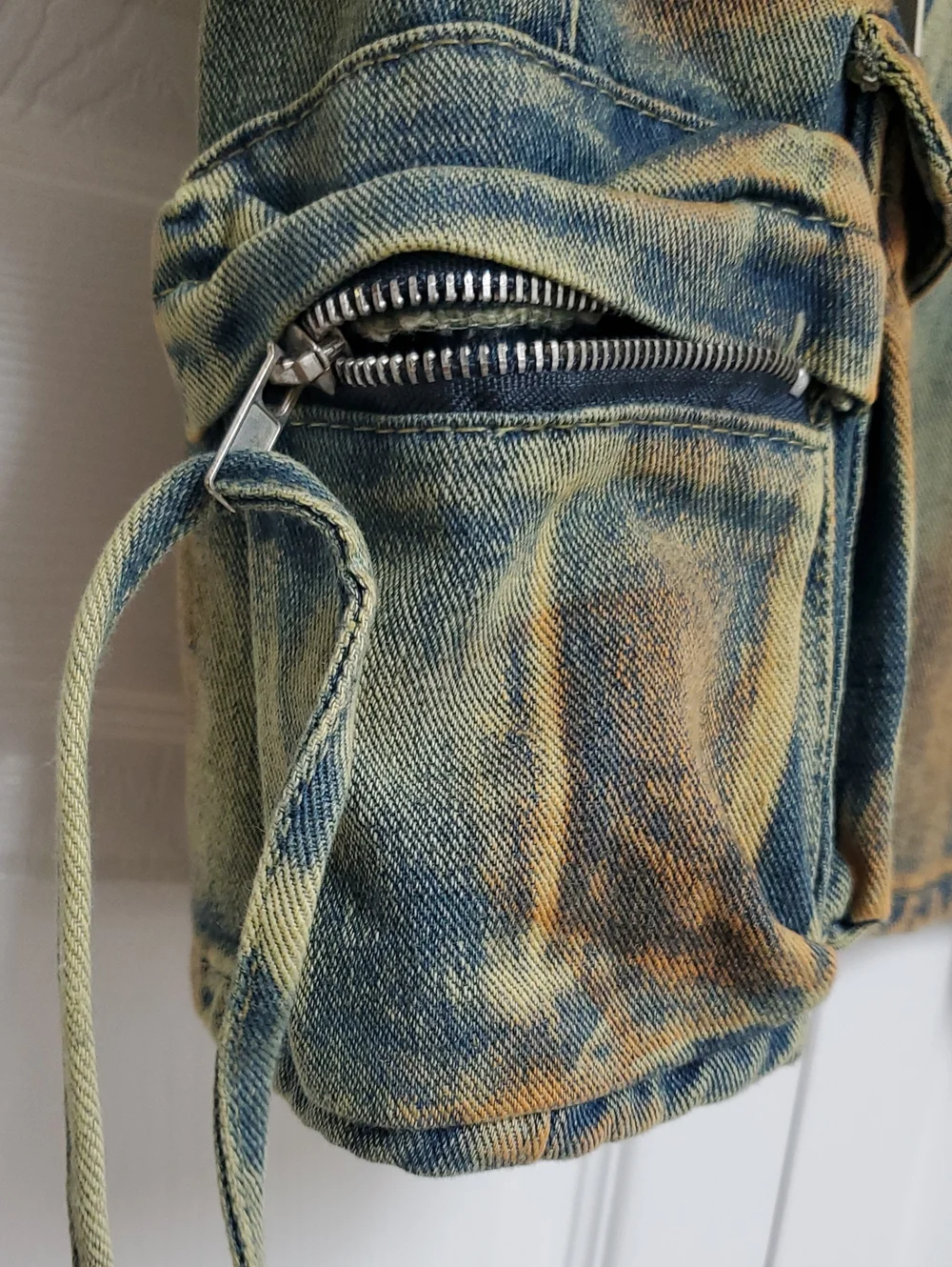 Kollyy Distressed Cargo Denim Mini Skirt